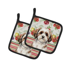 Parti-color Havanese Vegetables Pair of Pot Holders Pair 7.5x7.5 Quilted Insulated Hot Pads Decorative Kitchen Gift Made in USA