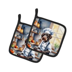 German Wirehaired Pointer The Chef Pair of Pot Holders Kitchen Heat Resistant Pot Holders Sets Oven Hot Pads for Cooking Baking BBQ, 7 1/2 x 7 1/
