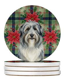 Bearded Collie Christmas PoinsettIas Large Sandstone Coasters Pack of 4 Absorbent Round Coasters Decor Gifts for Men or Women, 4 in, Multicolor