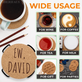 Cork Coasters For Drinks Coasters Set Of 6 With Holder Funny Coasters For Adults Cup Coasters For Coffee Table Home Bar Wedding Absorbent Coaster (Color: Brown)