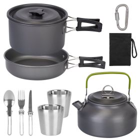 12Pcs Camping Cookware Set Aluminum Pot Pan Kettle Cup Fork Spoon Knife With Storage Bags For Hiking Picnic Outdoor (Option: 12Pcs)